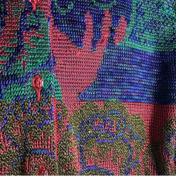 Vintage Holt Renfrew Red Blue Green Knit Half Button Up Pullover Light Sweater M - Picture 10 of 16